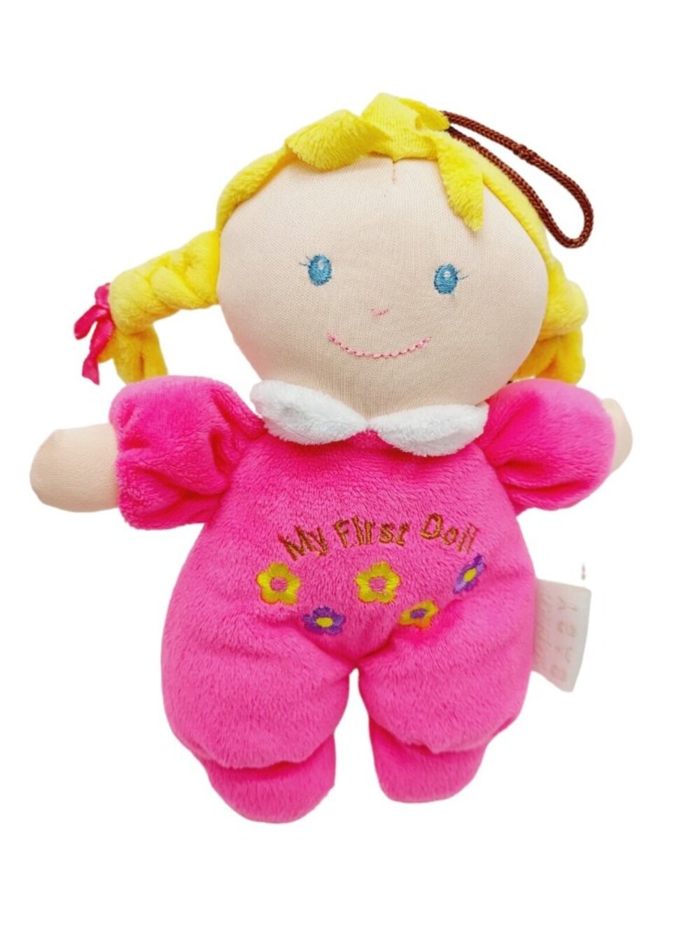 Stephan Baby Pink My First Doll Plush Rattle Blonde Hair Blue Eyes 2018